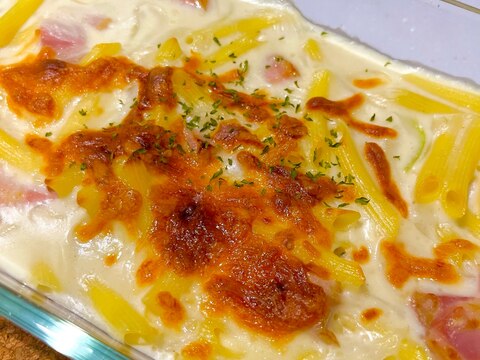 別茹でなし!ベーコンのペンネグラタン